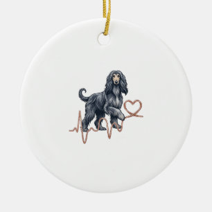 Ornamento De Cerâmica Coração Linha Batimento Cardíaco do Cão Afegão