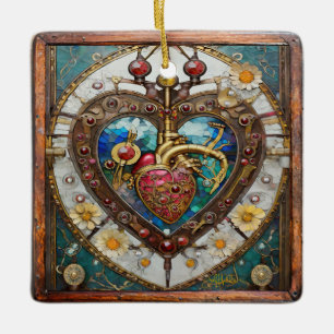 Ornamento De Cerâmica Coração Mecânico Série Steampunk Anatômico