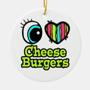Ornamento De Cerâmica Coração Olho Brilhante Eu Adoro Cheeseburgers