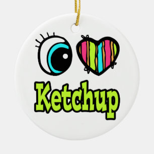 Ornamento De Cerâmica Coração Olho Brilhante Eu Adoro Ketchup