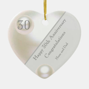 Ornamento De Cerâmica Coração Pérola de 30 de Casamento