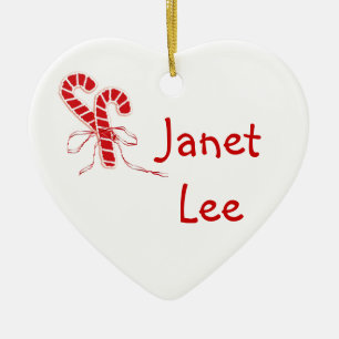 Ornamento De Cerâmica Coração Personalizado de Canes Candy