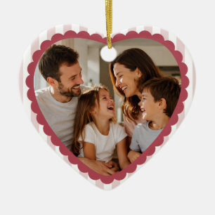 Ornamento De Cerâmica Coração Recortado de Foto de Família Listrada Prep