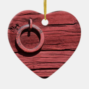 Ornamento De Cerâmica Coração romântico da parede de madeira vermelha