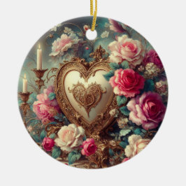 Ornamento De Cerâmica Coração, Rosa e Velas para um Amado