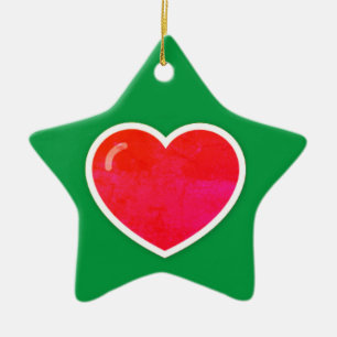 Ornamento De Cerâmica Coração Vermelho em Estrela Personalizada de Natal
