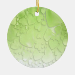 Ornamento De Cerâmica Corações abstrato verde e branco