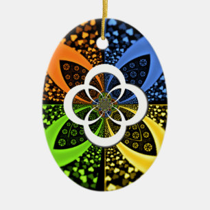 Ornamento De Cerâmica Corações amarelo azul iridescentes