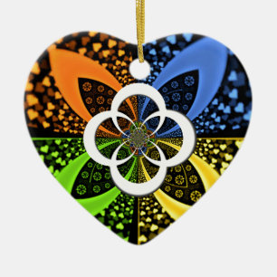 Ornamento De Cerâmica Corações amarelo azul iridescentes