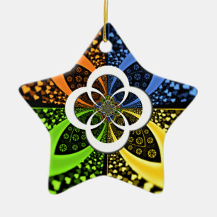 Ornamento De Cerâmica Corações amarelo azul iridescentes