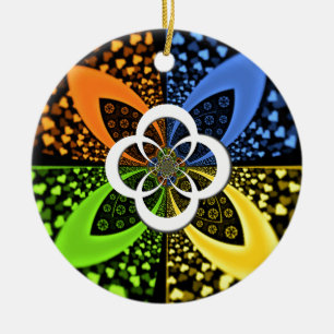 Ornamento De Cerâmica Corações amarelo azul iridescentes