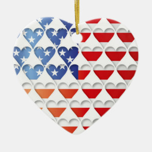 Ornamento De Cerâmica Corações de Amor da Bandeira Americana
