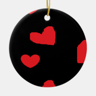 Ornamento De Cerâmica Corações de amor vermelho em preto