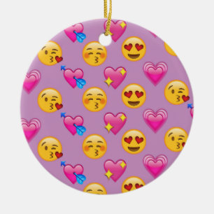 Ornamento De Cerâmica Corações de Emoji e amor Patternsd cor-de-rosa