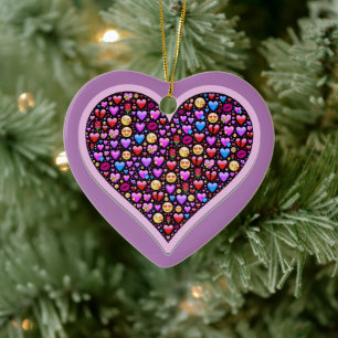 Ornamento De Cerâmica Corações de Emoji Roxo