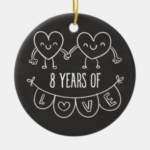 Ornamento De Cerâmica Corações do Gift Chalk do 8° aniversário