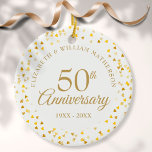 Ornamento De Cerâmica Corações Dourados do 50º aniversário<br><div class="desc">Projetado para coordenar com a nossa coleção de Corações Dourados do 50º aniversário. Com delicados corações de ouro. Personalize com suas informações especiais de cinquenta anos de ouro em letras de ouro cômico. Projetado por Thisnotme©</div>