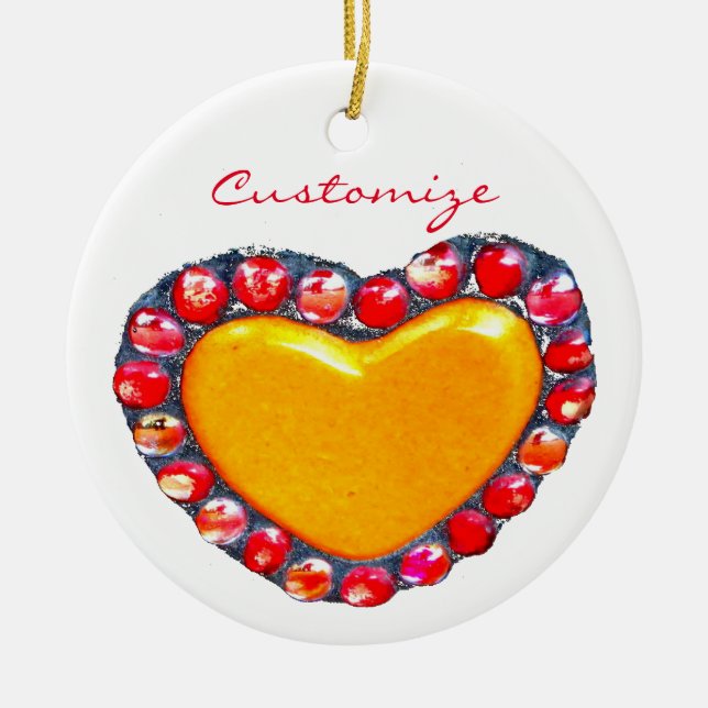 Ornamento De Cerâmica Corações Dourados Thunder_Cove (Frente)