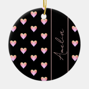 Ornamento De Cerâmica Corações Modernos, Rosa Preto Personalizado Natal