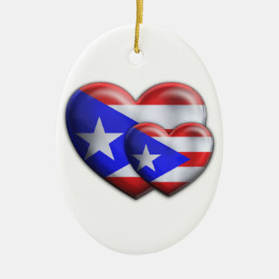 Ornamento De Cerâmica Corações porto-riquenhos da bandeira