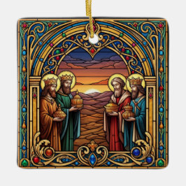 Ornamento De Cerâmica Corações Sagrados Vidro Pintado Natal