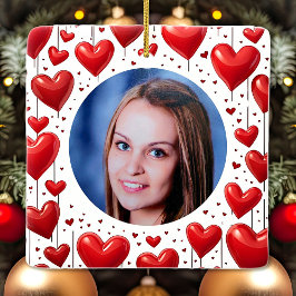 Ornamento De Cerâmica Corações Vermelhos Elegantes Foto Simples de Natal