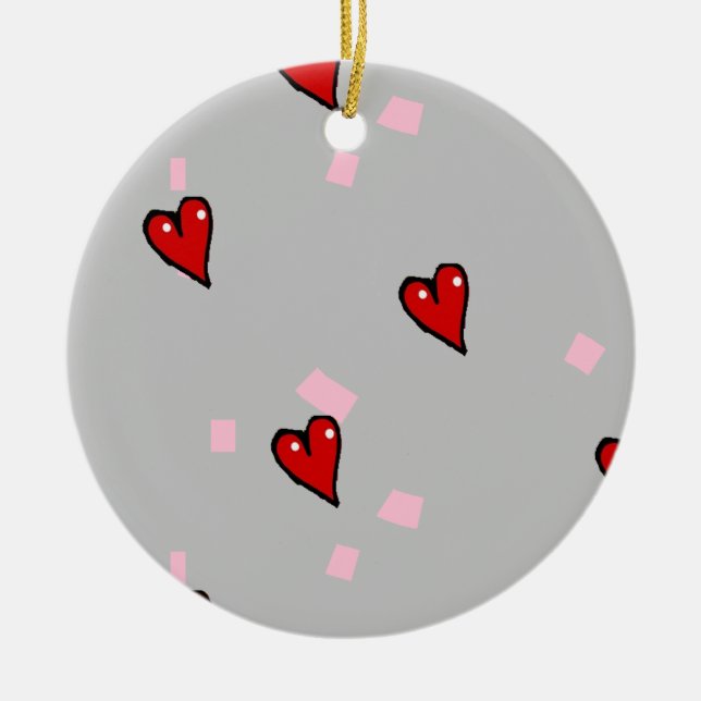Ornamento De Cerâmica Corações vermelhos nas cinzas (Frente)