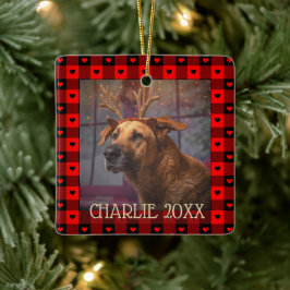 Ornamento De Cerâmica Corações Xadrez de Búfalo Fofos Cachorro Personali