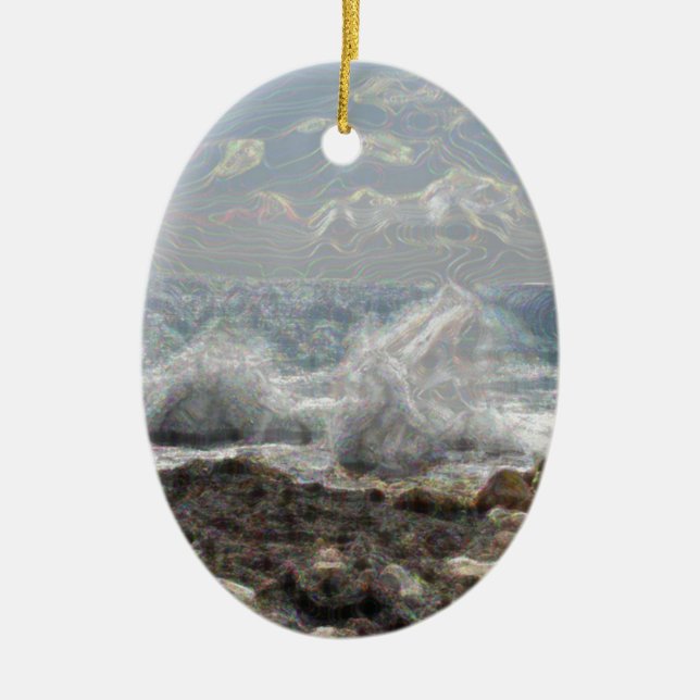 Ornamento De Cerâmica Coral e ondas (Frente)