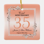 Ornamento De Cerâmica Coral Gem & Glitter 35º Aniversário de Casamento<br><div class="desc">Coral 35º ornamento do aniversário de casamento, elegante e elegante, com joias de pedra de pedra de na moda, coral, decorações de canto e uma estrutura de borda brilhante colorida correspondente impressa num fundo de cor de coral bonito. Uma design romântica para sua celebração. Todo texto, fonte e cor da...</div>