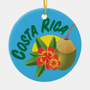Ornamento De Cerâmica Cores brilhantes de Costa Rica com hibiscus e coco