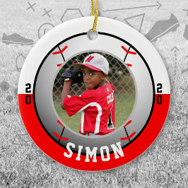 Ornamento De Cerâmica Cores da Equipe Branca de Beisebol Vermelho