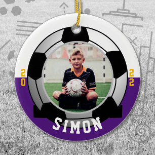 Ornamento De Cerâmica Cores da Equipe Branca de Futebol Roxo