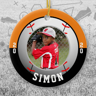 Ornamento De Cerâmica Cores da Equipe Negra Laranja de Baseball