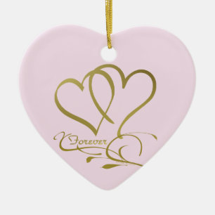 Ornamento De Cerâmica Cores de fundo editáveis Forever Hearts Gold