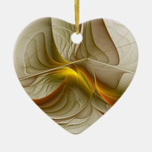 Ornamento De Cerâmica Cores de Metais Preciosos, Coração Fractal Abstrat
