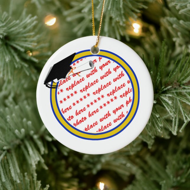 Ornamento De Cerâmica Cores Escolares Graduação Azul e Dourada (Árvore)