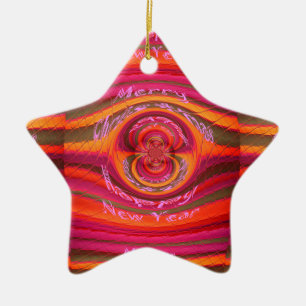 Ornamento De Cerâmica Cores Felizes Desenho de Feliz ano novo de Natal F