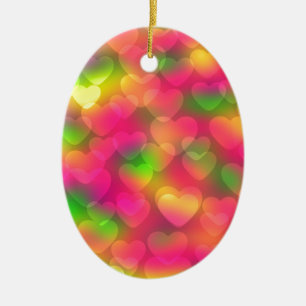 Ornamento De Cerâmica Cores Loucas Corações Bokeh ORNAMENT