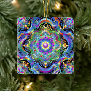 Ornamento De Cerâmica Cores Psicodélicas Universas de Mandala