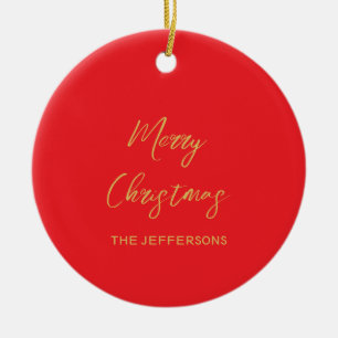 Ornamento De Cerâmica Cores Vermelho Brilhante e Dourado Feliz Natal Dua