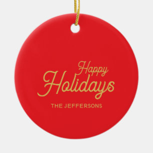 Ornamento De Cerâmica Cores Vermelho Brilhante e Dourado Feliz Natal Dua