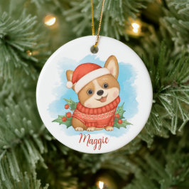 Ornamento De Cerâmica Corgi Bonito com Nome