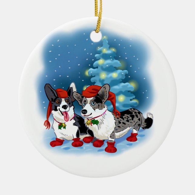 Ornamento De Cerâmica Corgi Christmas (Frente)