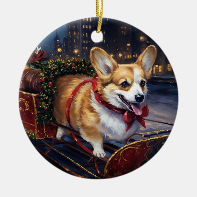 Ornamento De Cerâmica Corgi Christmas Fesason Season (Frente)