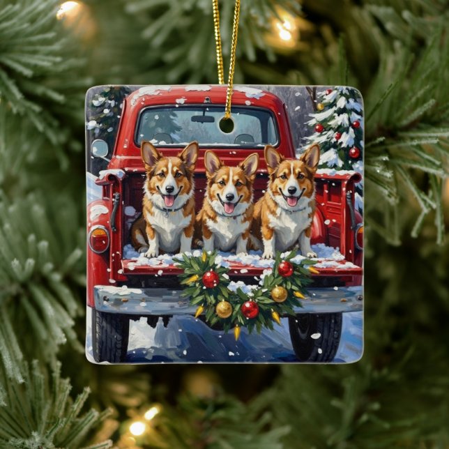 Ornamento De Cerâmica Corgi Christmas Red Truck Holiday (Árvore)