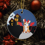 Ornamento De Cerâmica Corgi Corgi Corgi Halloween Diabo Figurume Assombr<br><div class="desc">Feliz Dia das Bruxas deste lindo Corgi vestiu-se com uma fantasia de diabo malvado para o feriado. Este cachorro engraçado fica na frente de uma casa assustadora e assombrada pronta para receber truques ou tratadores. Aproxime-se se se atreve! Perfeito para selar presentes.</div>