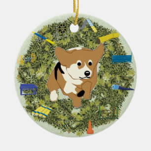 Ornamento De Cerâmica Corgi da agilidade da grinalda do Xmas