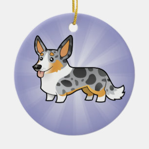 Ornamento De Cerâmica Corgi de Galês do casaco de lã dos desenhos