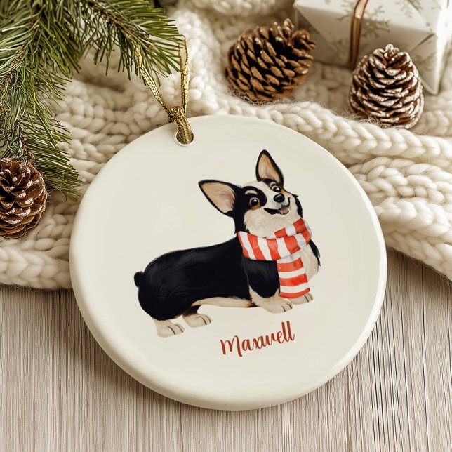 Ornamento De Cerâmica Corgi Dog Christmas (Criador carregado)